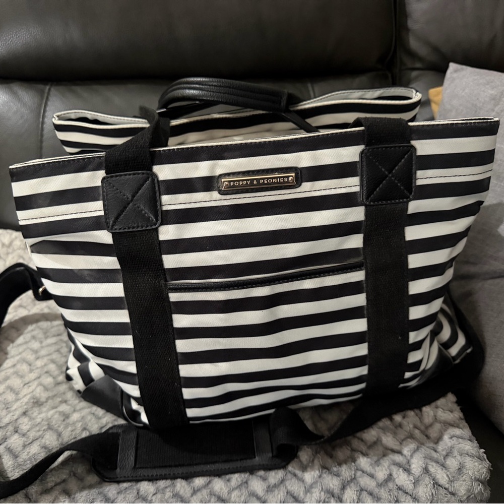 Poppy & Peonies Black and White Striped weekender  Tote Bag